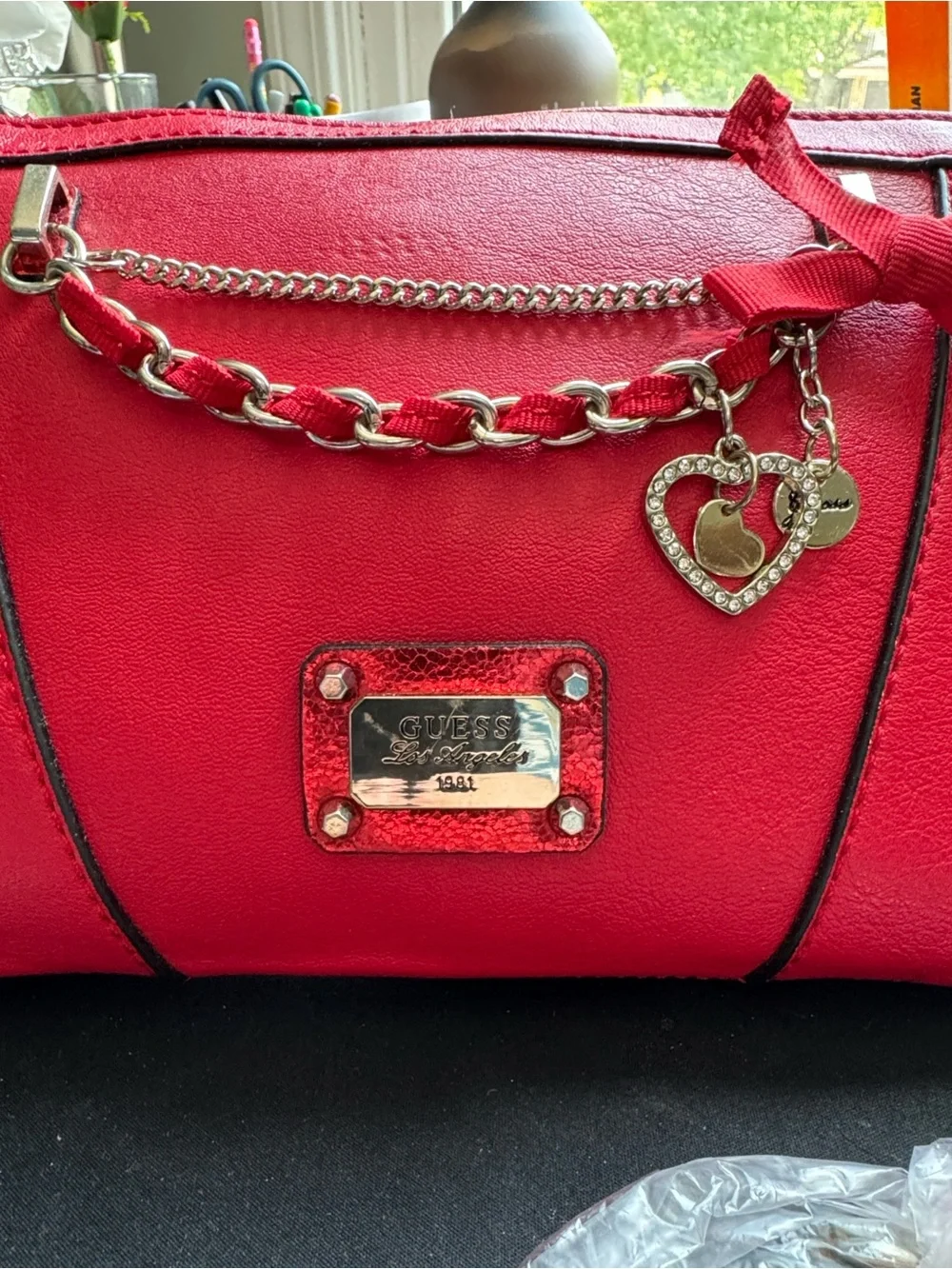Guess Red Crossbody / Wristlet Bag with Gold Accents with Dust Bag NWT